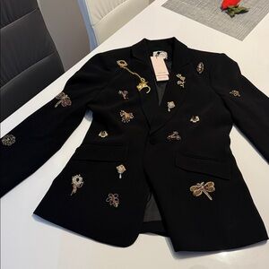 Cinq à Sept Black Blazer with Embroidered Accents